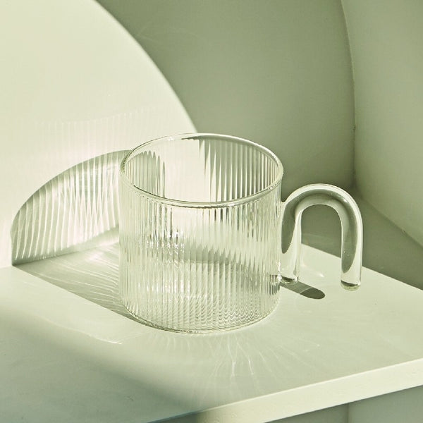 colorful colourful ripple glass mug cup tea and coffee with unique handle pastel kitchen accessories glass mug