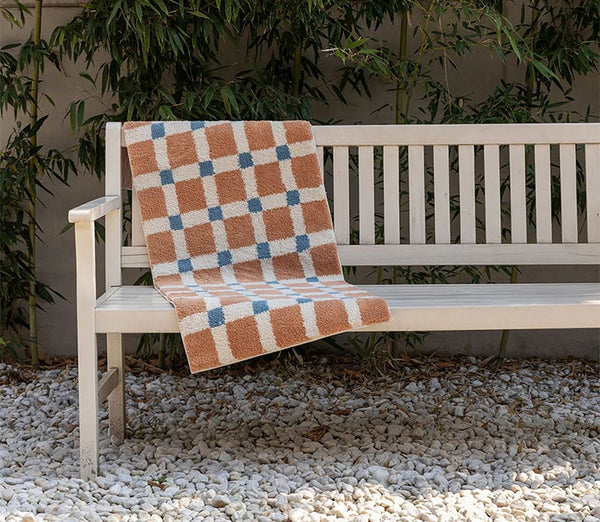 stripes, checkers and grids geometric pattern area rug tufted home decor colorful colourful blue and orange