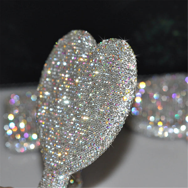 rhinestone sparkling sparkle glitter diamond handheld hand mirror vanity accessories cute heart shaped round square girly princess decor