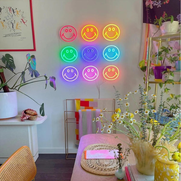 smiley smile emoji led neon sign wall decor lamp fun colorful colourful maximalist home decor lighting