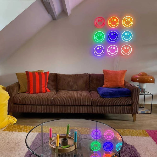 smiley smile emoji led neon sign wall decor lamp fun colorful colourful maximalist home decor lighting