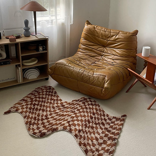 squiggle wavy tufted carpet area rug checkerboard checkers grids fun home decor y2k homewares retro vintage inspired colorful colourful maximalist