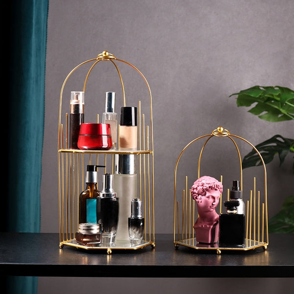 iron gold make up organizer tray bathroom shelf