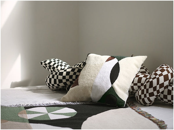 tufted round and square throw pillow sofa cushion covers soft cotton minimal style black and white pattern decor