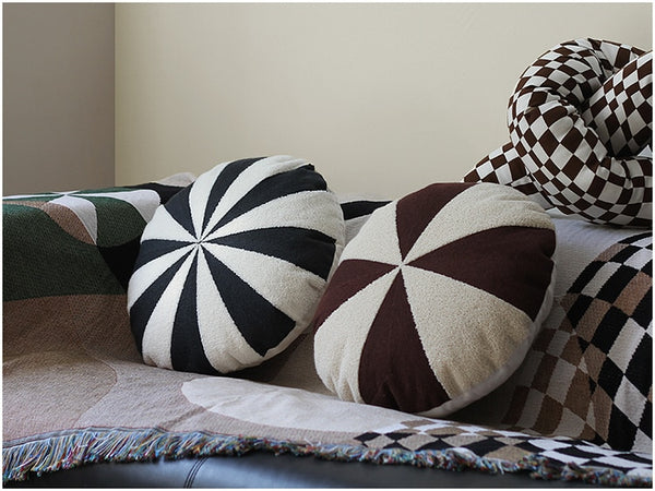 tufted round and square throw pillow sofa cushion covers soft cotton minimal style black and white pattern decor