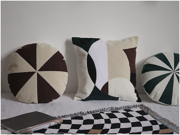 tufted round and square throw pillow sofa cushion covers soft cotton minimal style black and white pattern decor
