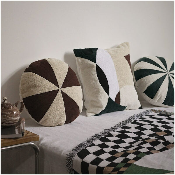 tufted round and square throw pillow sofa cushion covers soft cotton minimal style black and white pattern decor