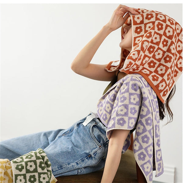 colorful colourful retro checkered flower floral hand and bath towels for bathroom decoration beach towel homewares home decor interior