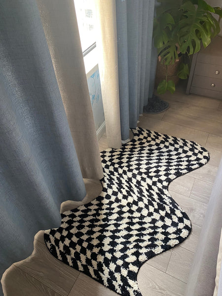 squiggle wavy tufted carpet area rug checkerboard checkers grids fun home decor y2k homewares retro vintage inspired colorful colourful maximalist