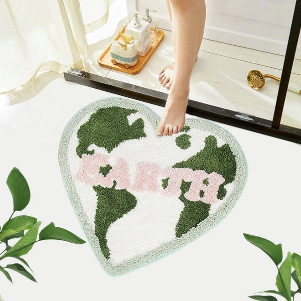 heart shaped cow print hello hello area rug bath mat bathroom rug home decor homewares tufted soft rugs