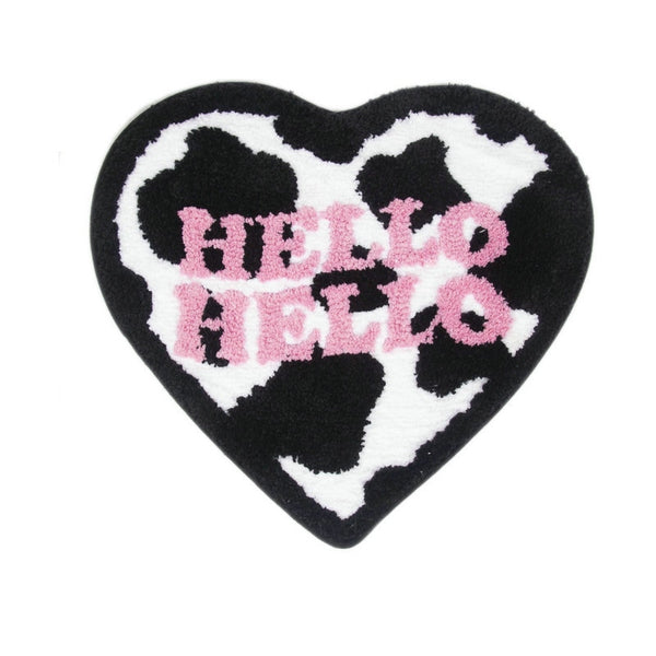heart shaped cow print hello hello area rug bath mat bathroom rug home decor homewares tufted soft rugsheart shaped cow print hello hello area rug bath mat bathroom rug home decor homewares tufted soft rugs