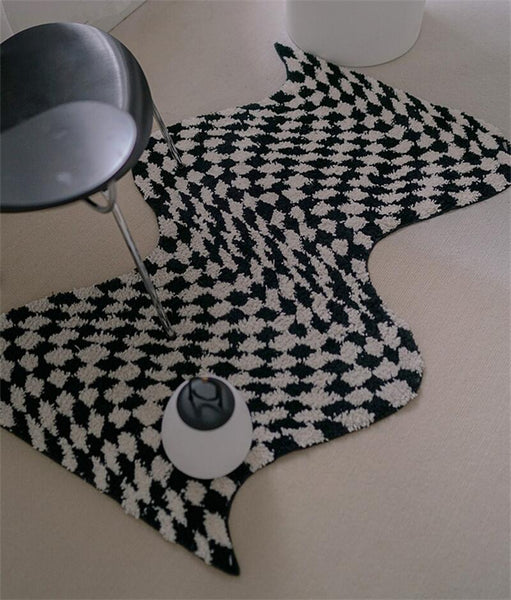squiggle wavy tufted carpet area rug checkerboard checkers grids fun home decor y2k homewares retro vintage inspired colorful colourful maximalist