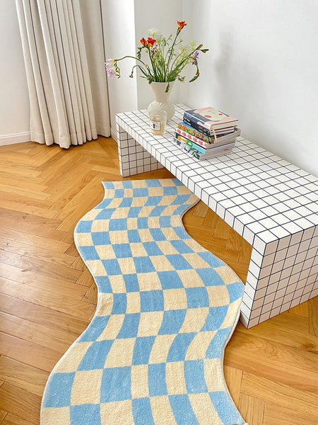 pastel color colour checkerboard checkers wavy irregular area rug mat home decor