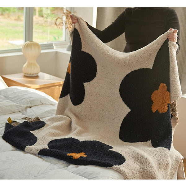 floral cozy soft plush throw blanket sofa topping cotton flowers print colorful colourful