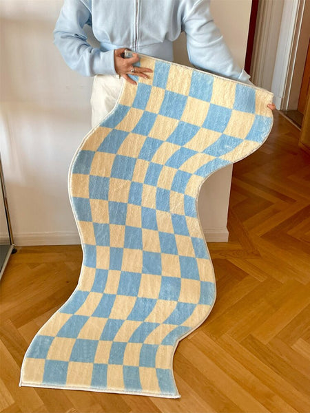 pastel color colour checkerboard checkers wavy irregular area rug mat home decor