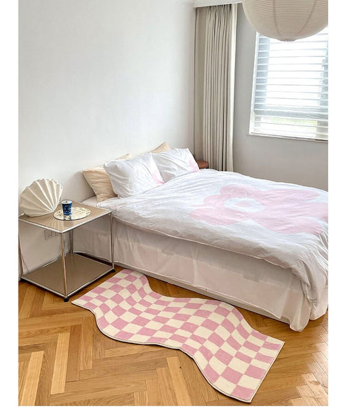 pastel color colour checkerboard checkers wavy irregular area rug mat home decor