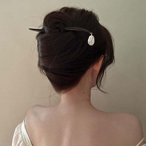 minimal pearl drop hair stick black wave elegant hair fork updo hair accessories jewelry