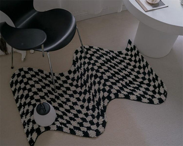 squiggle wavy tufted carpet area rug checkerboard checkers grids fun home decor y2k homewares retro vintage inspired colorful colourful maximalist