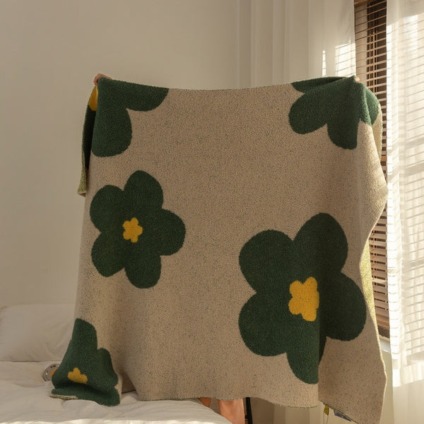 floral cozy soft plush throw blanket sofa topping cotton flowers print colorful colourful