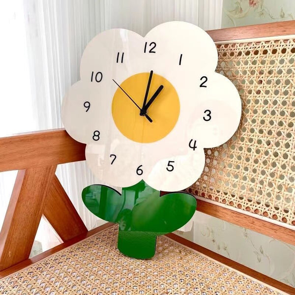 flower daisy tulip wall decor clock nursery bedroom decor children room cartoon cute pink spring accessories