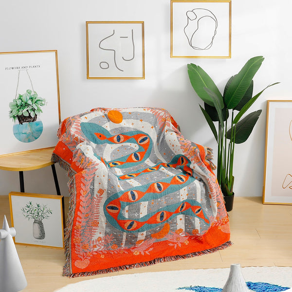 orange snake eyes tapestry throw blanket wall hanging cotton boho decor
