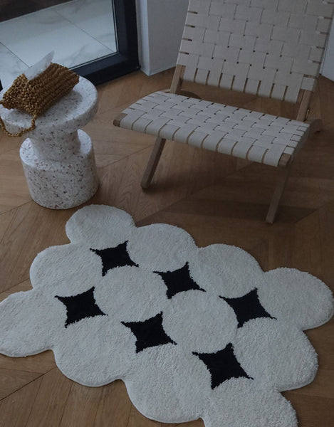 black and white geometric dots tufted rug bath mat bathroom decor soft furnishings homewares