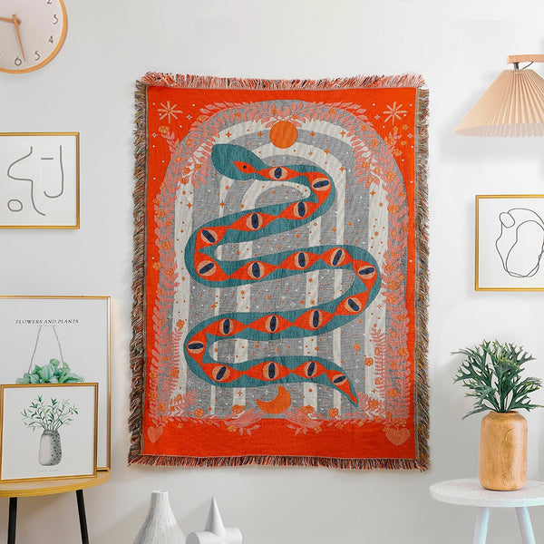 orange snake eyes tapestry throw blanket wall hanging cotton boho decor
