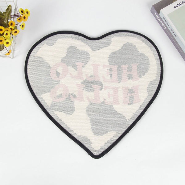 heart shaped cow print hello hello area rug bath mat bathroom rug home decor homewares tufted soft rugs