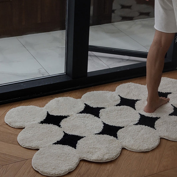 black and white geometric dots tufted rug bath mat bathroom decor soft furnishings homewares