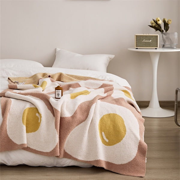 egg sunny side up print throw blanket sofa topping bed cover home decor homewares plush cotton