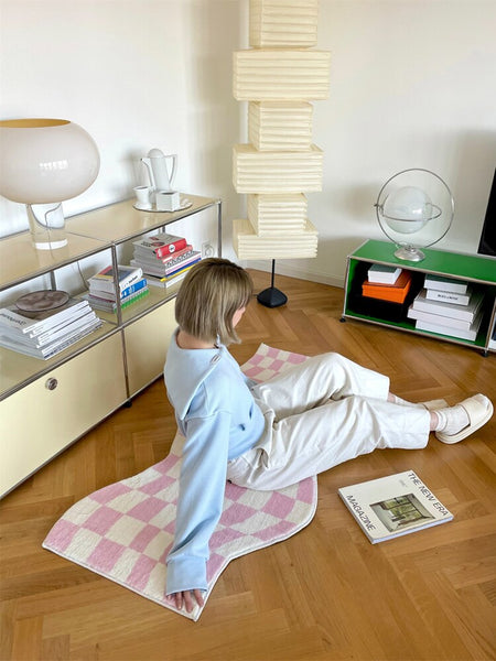 pastel color colour checkerboard checkers wavy irregular area rug mat home decor