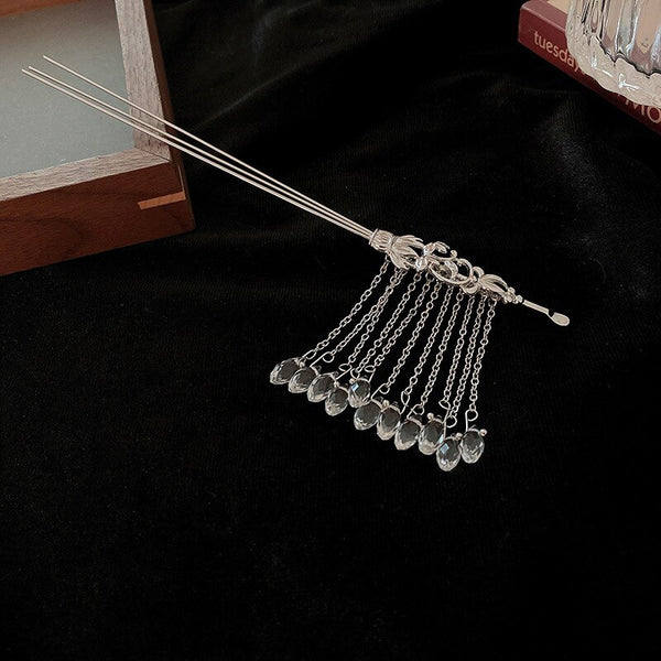 crystal tassel silver hair stick hair fork updo y2k