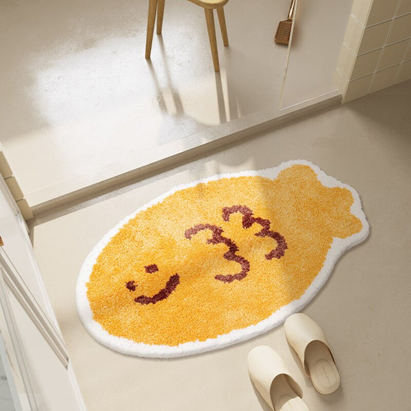 cute taiyaki fish shaped bath mat bathroom rug area rug tufted yellow soft