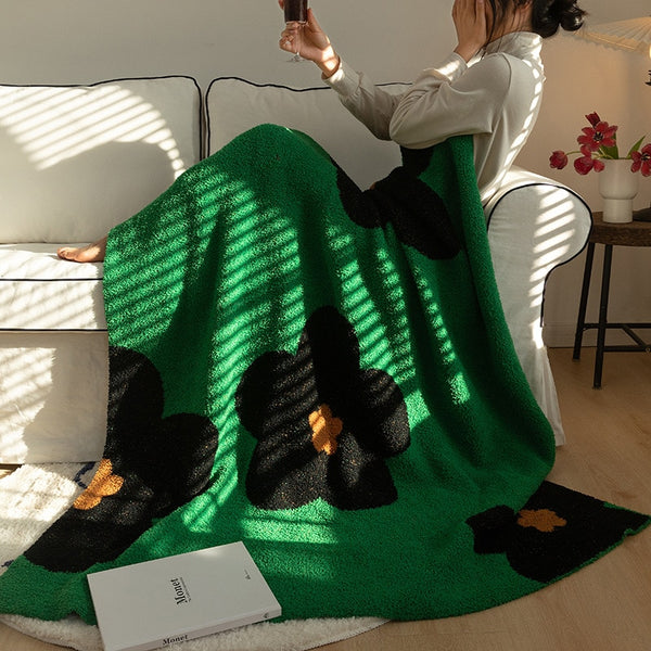 floral cozy soft plush throw blanket sofa topping cotton flowers print colorful colourful