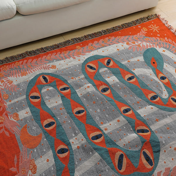orange snake eyes tapestry throw blanket wall hanging cotton boho decor