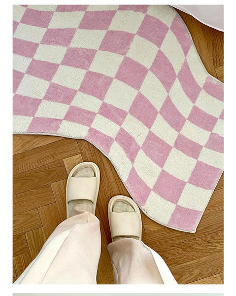 pastel color colour checkerboard checkers wavy irregular area rug mat home decor
