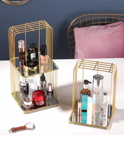 GOLD METAL MAKE UP ORGANIZER TRAY SHELF