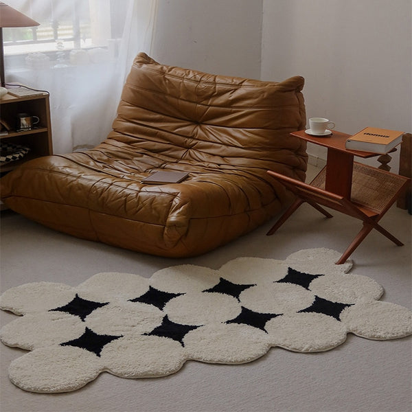 black and white geometric dots tufted rug bath mat bathroom decor soft furnishings homewares