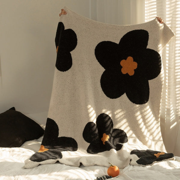 floral cozy soft plush throw blanket sofa topping cotton flowers print colorful colourful