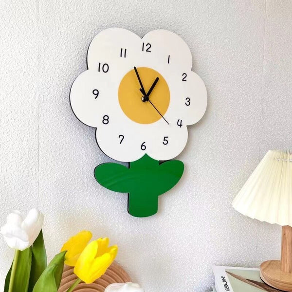 flower daisy tulip wall decor clock nursery bedroom decor children room cartoon cute pink spring accessories