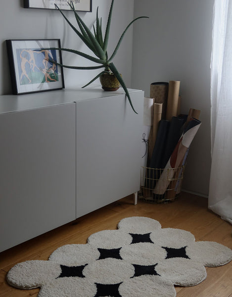 black and white geometric dots tufted rug bath mat bathroom decor soft furnishings homewares