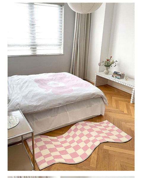 pastel color colour checkerboard checkers wavy irregular area rug mat home decor