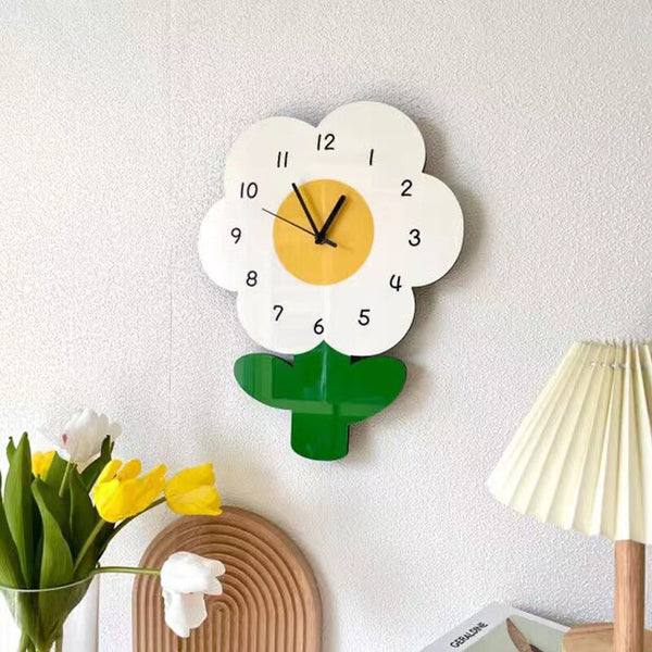 flower daisy tulip wall decor clock nursery bedroom decor children room cartoon cute pink spring accessories