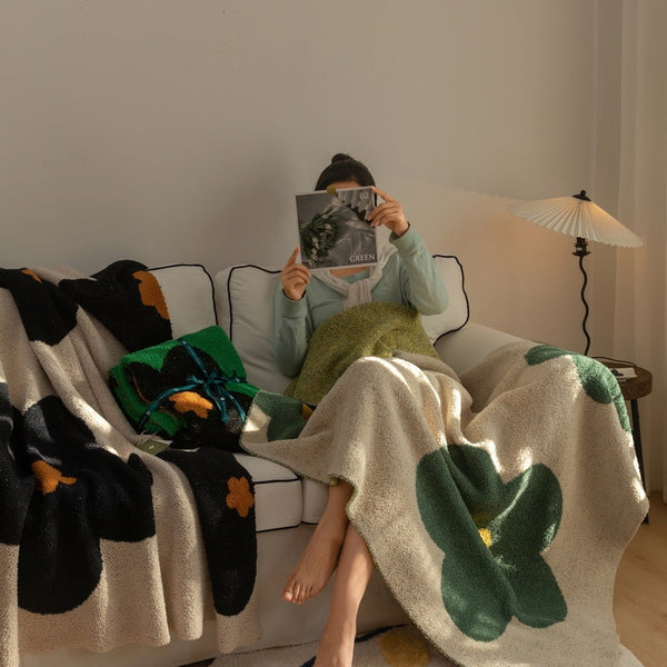 floral cozy soft plush throw blanket sofa topping cotton flowers print colorful colourful