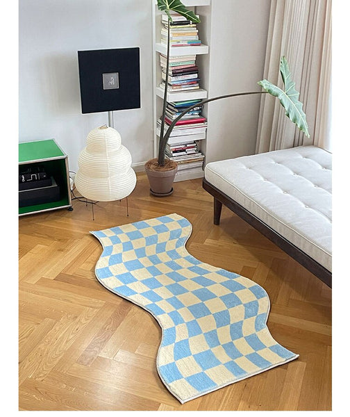 pastel color colour checkerboard checkers wavy irregular area rug mat home decor