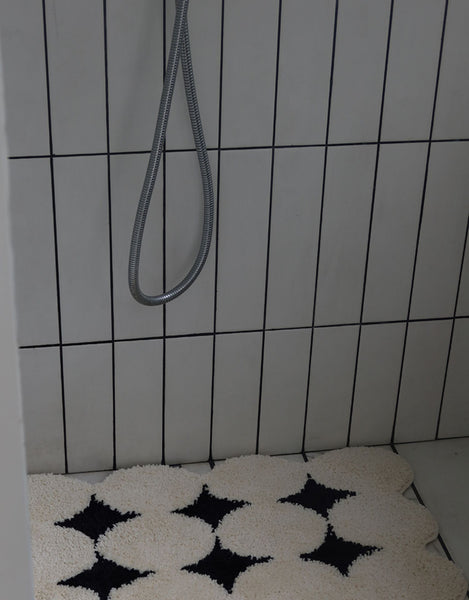 black and white geometric dots tufted rug bath mat bathroom decor soft furnishings homewares