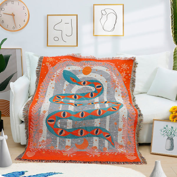 orange snake eyes tapestry throw blanket wall hanging cotton boho decor