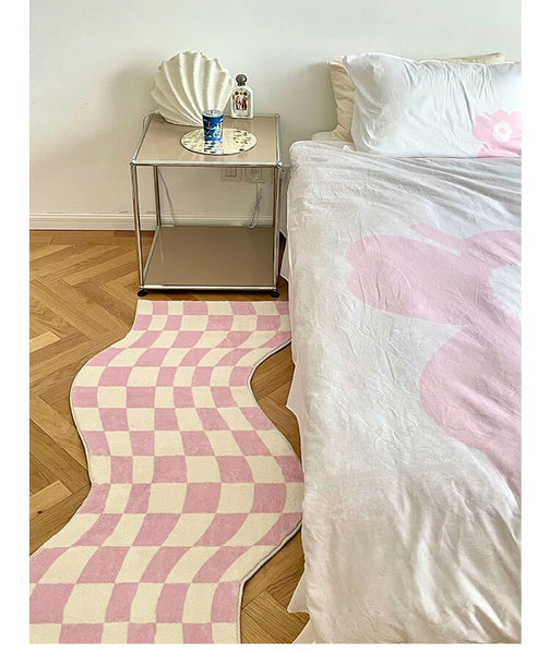 pastel color colour checkerboard checkers wavy irregular area rug mat home decor