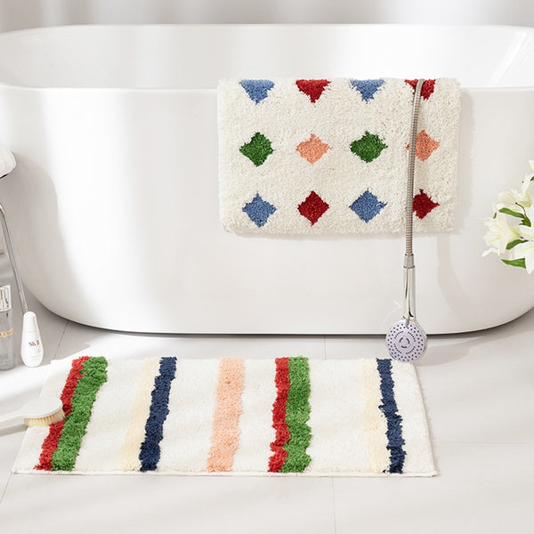 dots stripes diamonds bathroom rug bath mat soft furninshings homewares bathroom decor colorful colourful tufted
