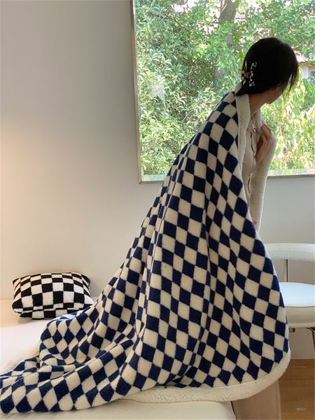 checkered checkerboard print plush fleece blanket throw checker pattern colorful sofa bedroom